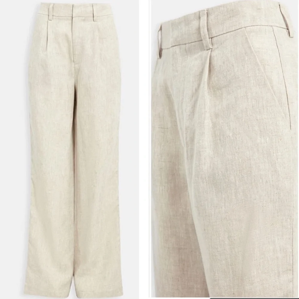 Reformation Cello Pants In Oatmeal 100 Linen Wide Leg High Waisted Unlined SZ 10